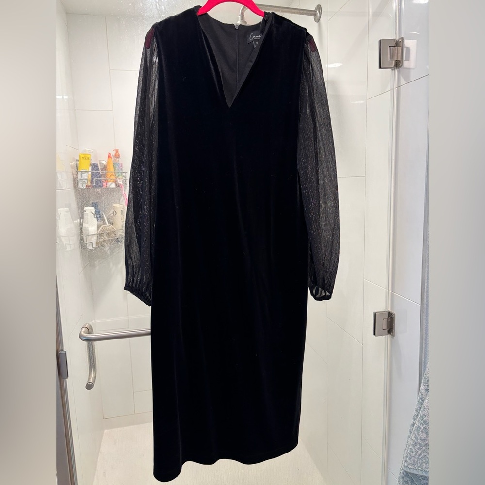 Connected Apparel Black Dress with Bishop Sleeves